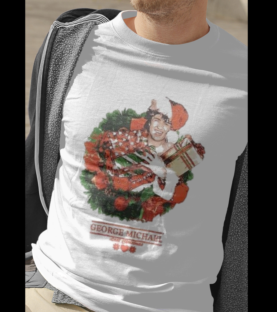 George Michael Last Christmas Santa Hat Wreath T-Shirt