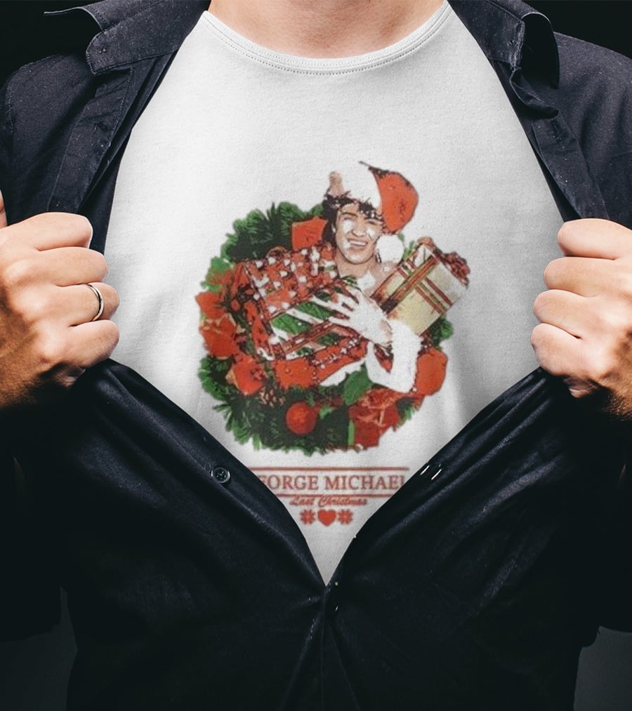 George Michael Last Christmas Santa Hat Wreath T-Shirt