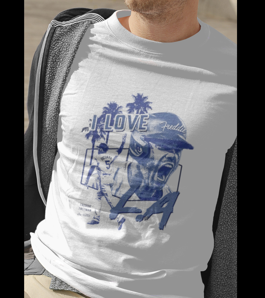 I Love LA Freddie Freeman Baseball Player Palm Trees Dodger Blue T-Shirt