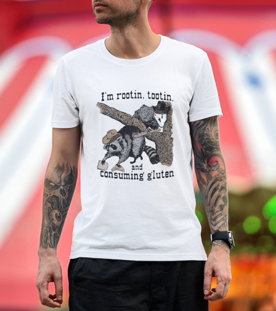 I'm Rootin Tootin Raccoon Duo Consuming Gluten in Cowboy Hats T-Shirt
