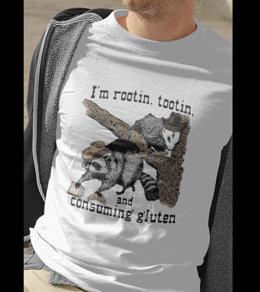 I'm Rootin Tootin Raccoon Duo Consuming Gluten In Cowboy Hats T-Shirt