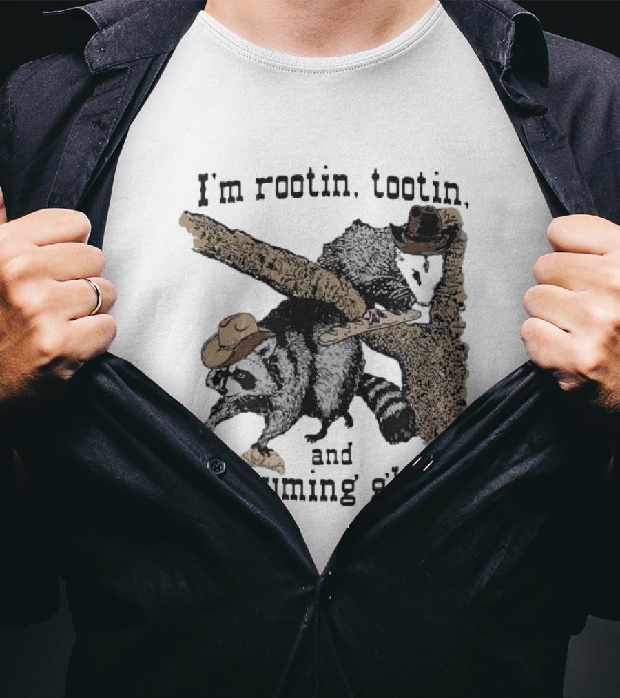 I'm Rootin Tootin Raccoon Duo Consuming Gluten In Cowboy Hats T-Shirt