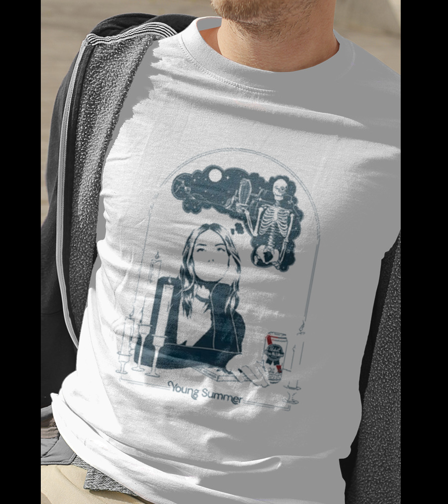 Young Summer Pabst Skeleton Night Sky Candles And Can T-Shirt