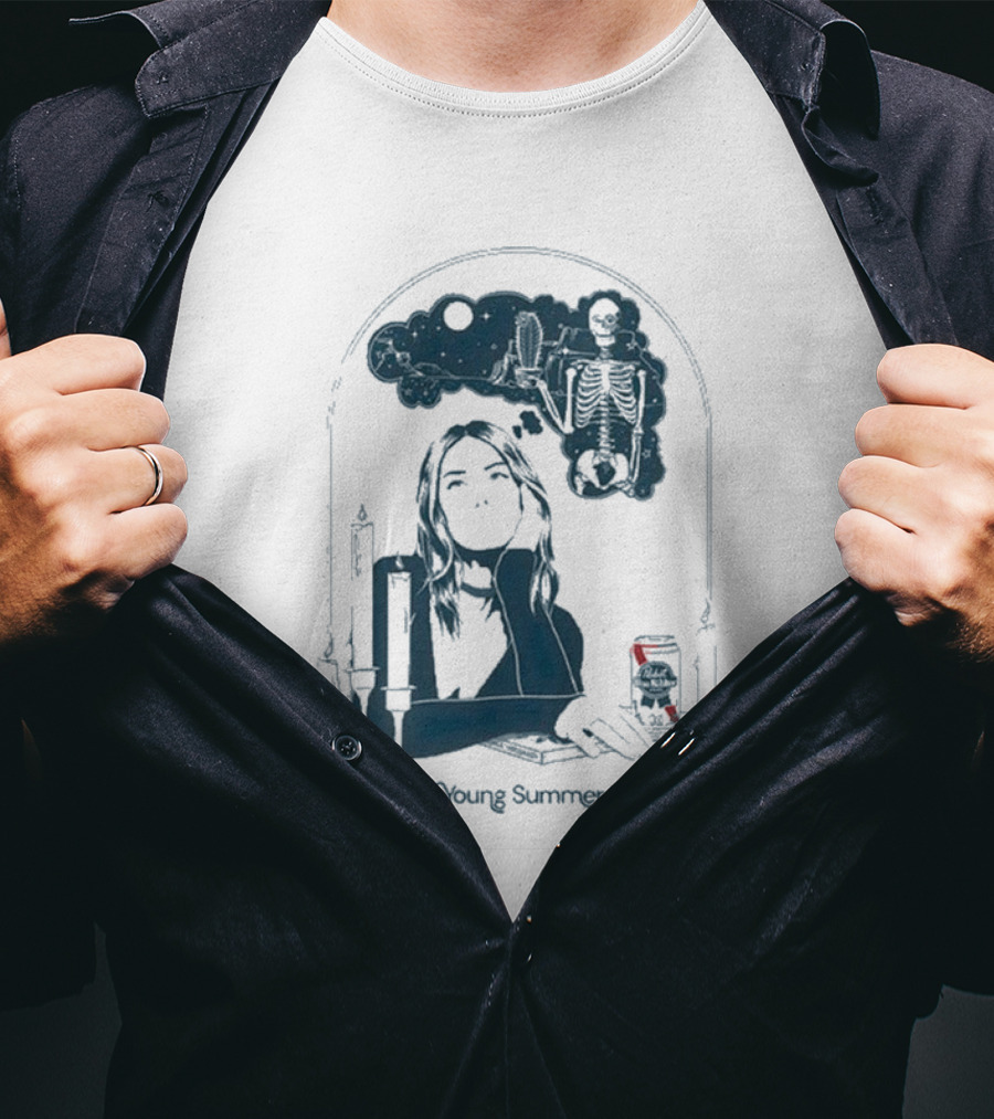 Young Summer Pabst Skeleton Night Sky Candles And Can T-Shirt