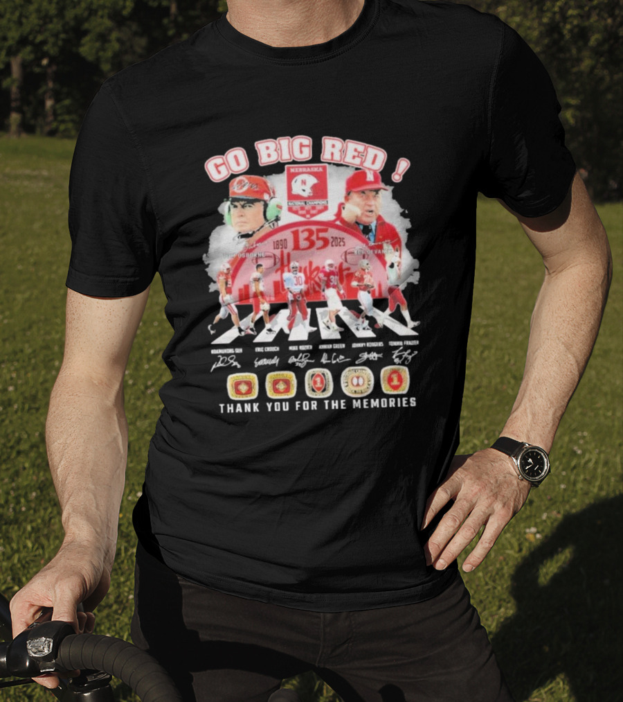 Go Big Red Nebraska Cornhuskers 135 Years 1890-2025 Thank You For The Memories T-Shirt