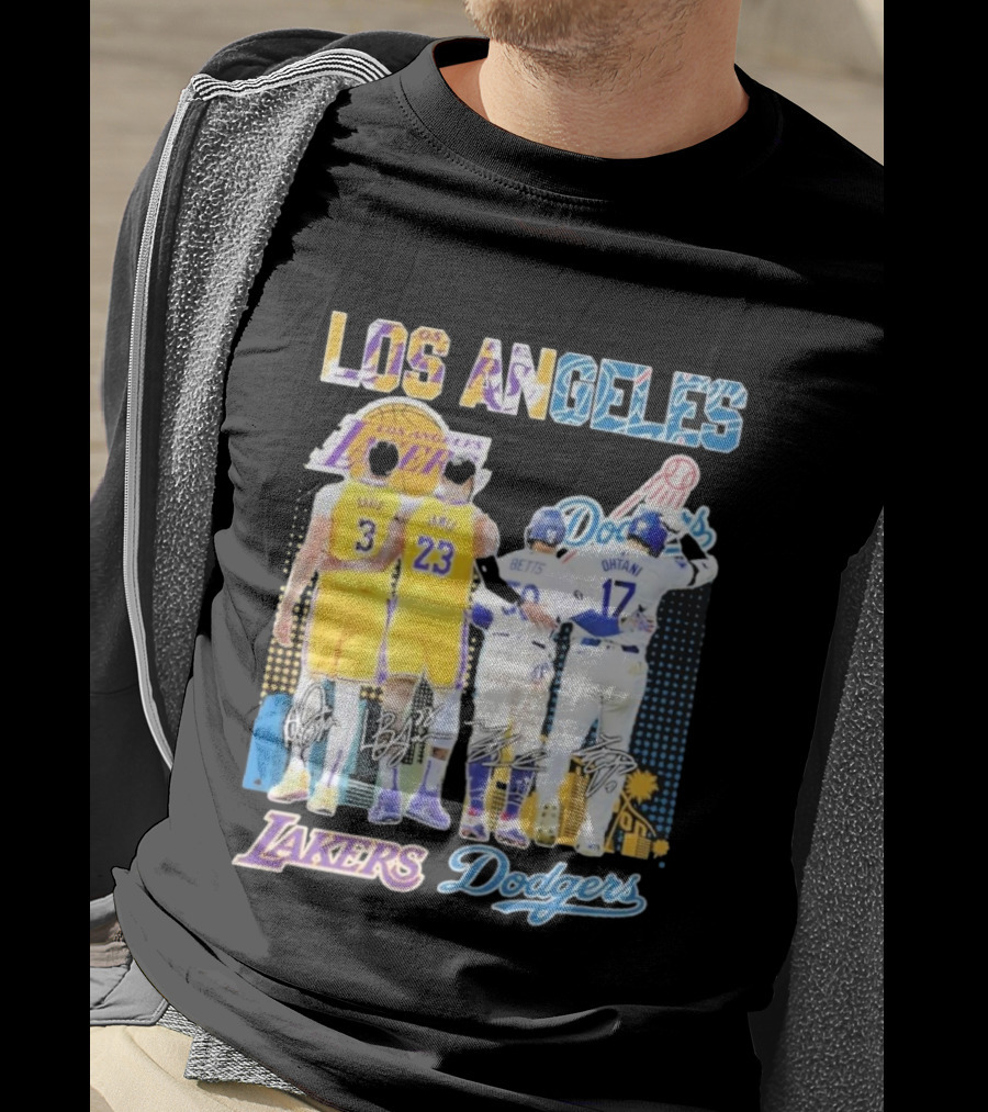 Los Angeles Lakers Dodgers LeBron James Anthony Davis Mookie Betts Freddie Freeman Signatures T-Shirt