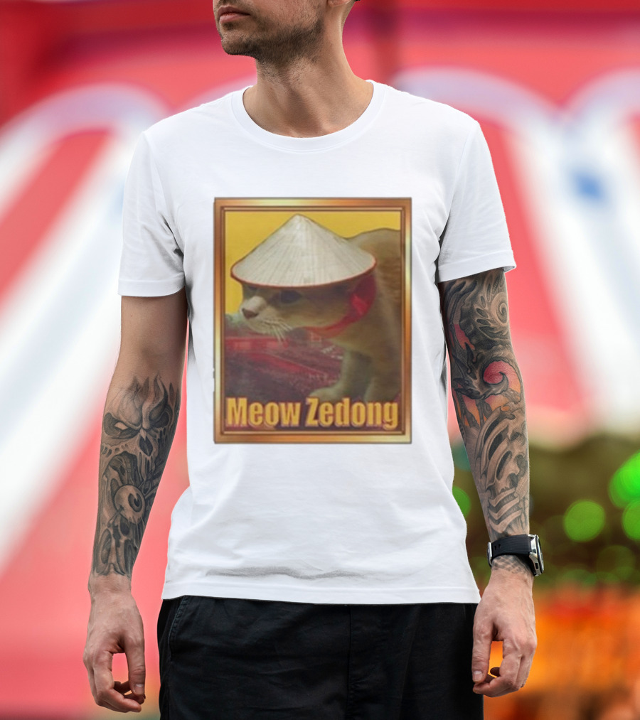 Funny Ahh Tees Meow Zedong Cat With Hat T-Shirt