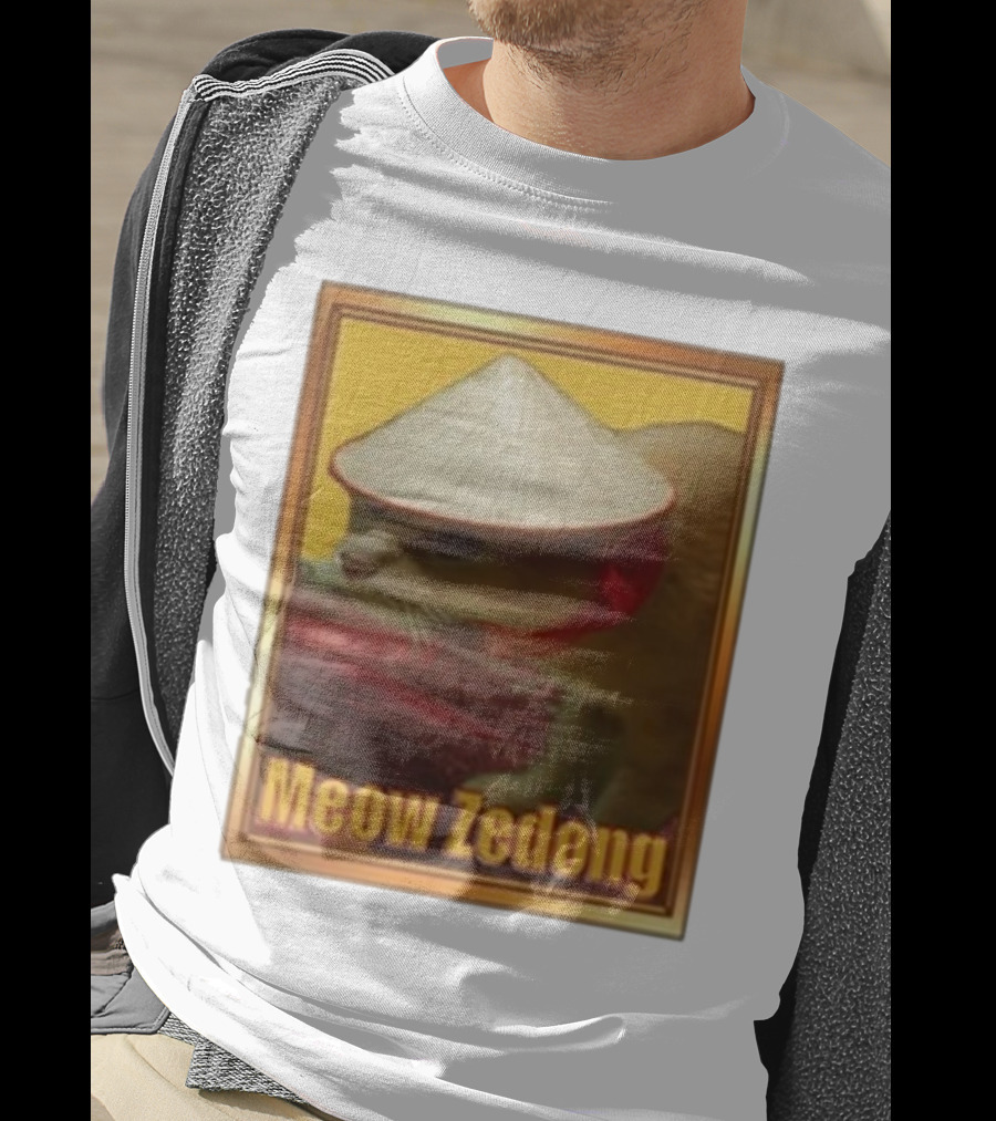 Funny Ahh Tees Meow Zedong Cat With Hat T-Shirt