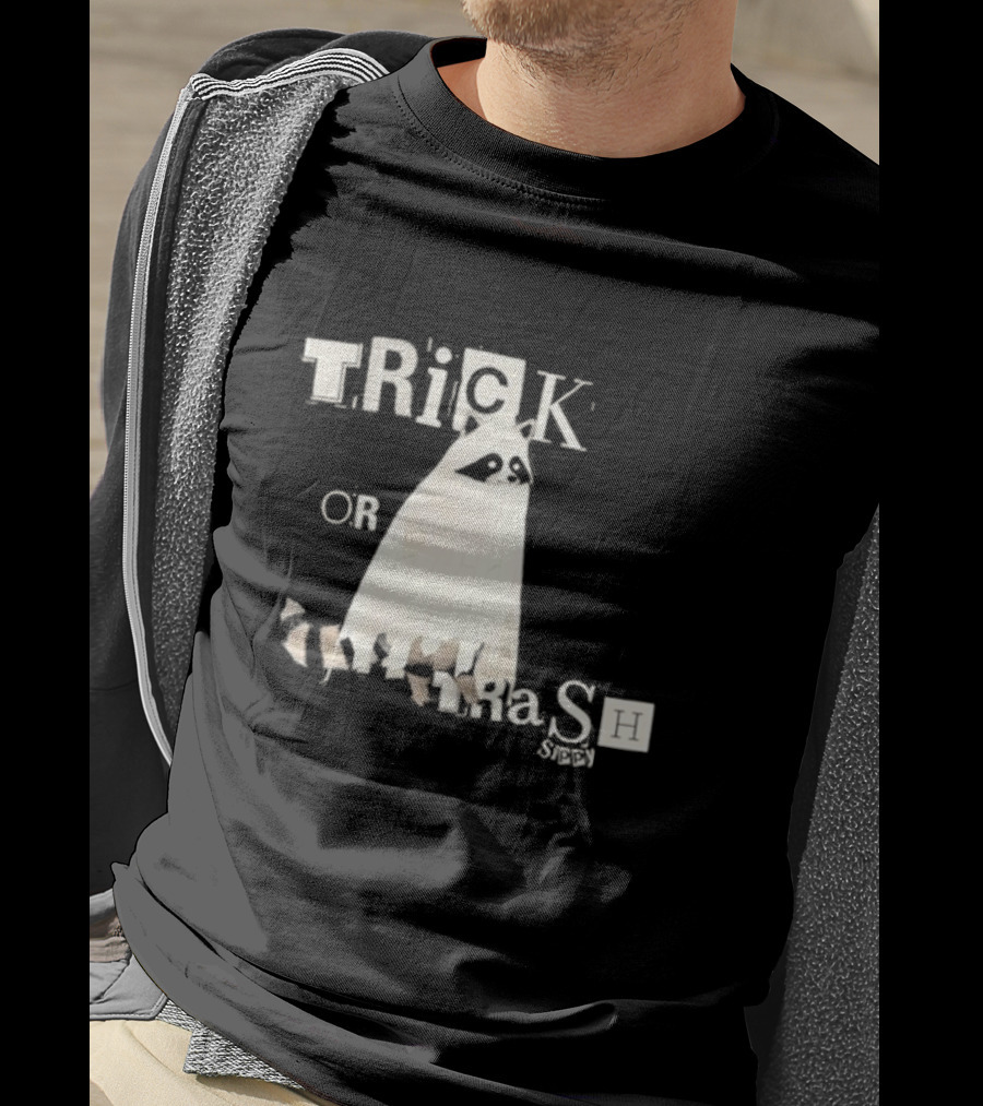 TRICK OR TRASH SIPPY Black Raccoon Ghost Costume T-Shirt