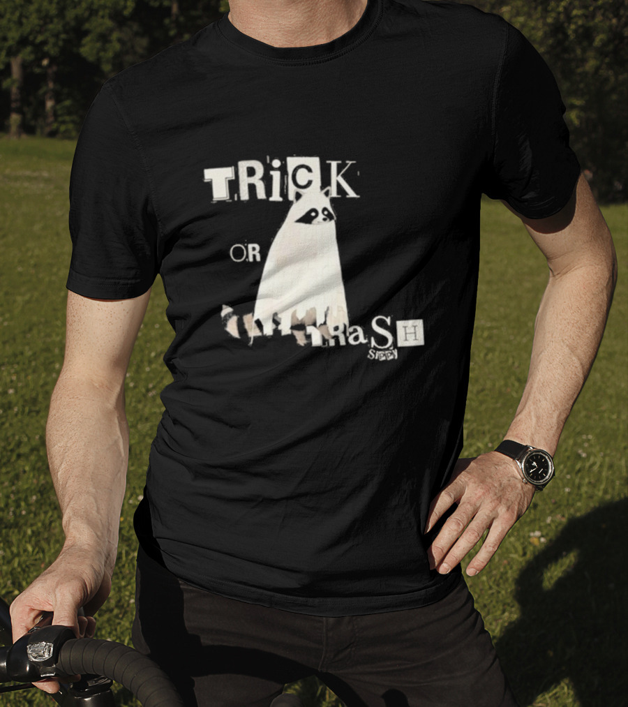 TRICK OR TRASH SIPPY Black Raccoon Ghost Costume T-Shirt