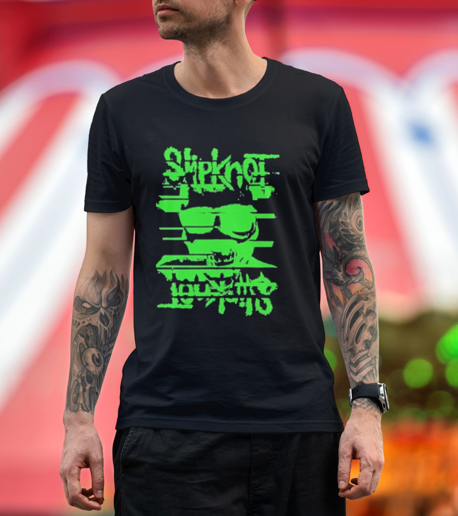 Slipknot The Thick Glitch Skull Neon Green T-Shirt