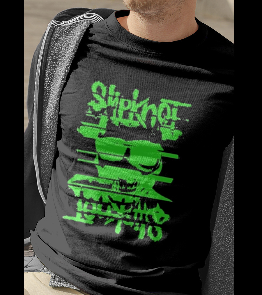 Slipknot The Thick Glitch Skull Neon Green T-Shirt
