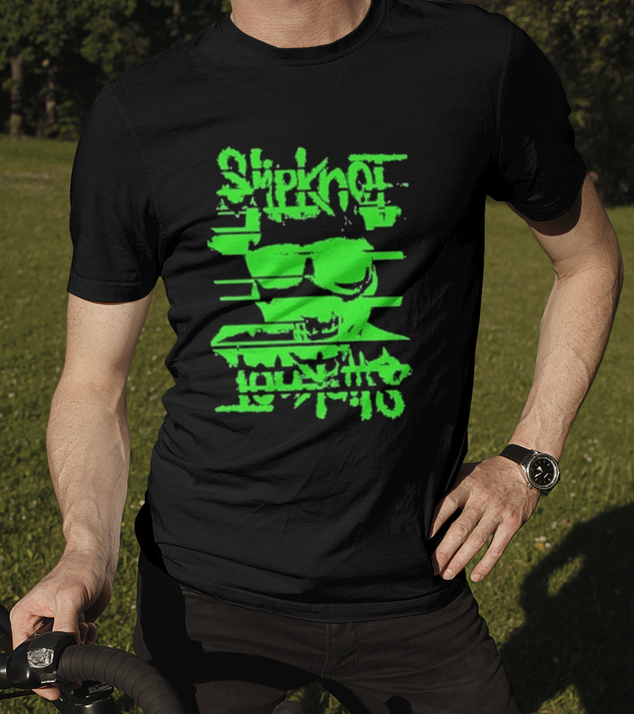 Slipknot The Thick Glitch Skull Neon Green T-Shirt