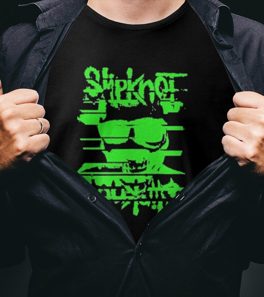 Slipknot The Thick Glitch Skull Neon Green T-Shirt