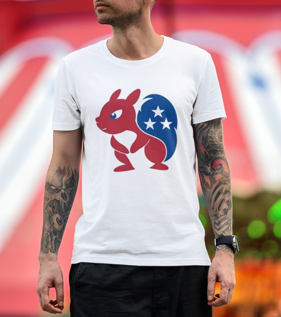 Squirrel Mascot with Stars and GOP Red White Blue T-Shirt