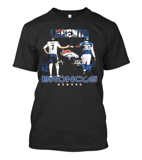 Denver Broncos Legends Elway Davis Signature Football Duo T-Shirt