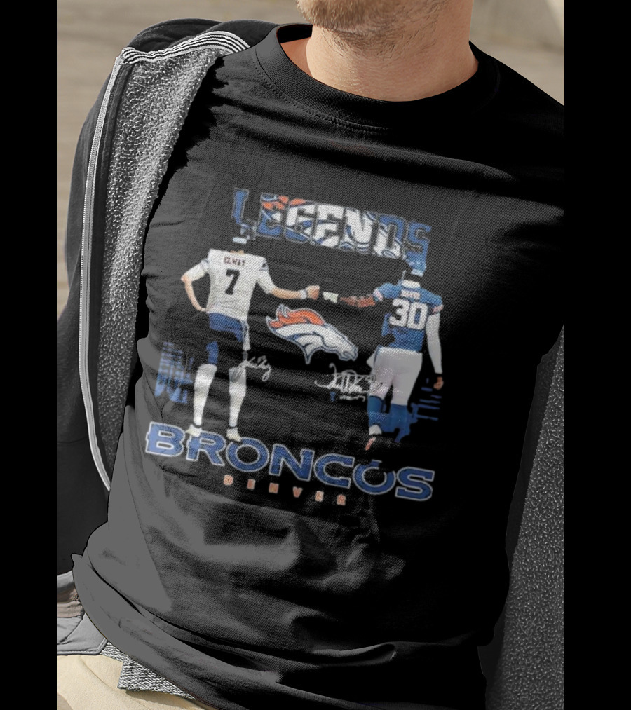 Denver Broncos Legends Elway Davis Signature Football Duo T-Shirt