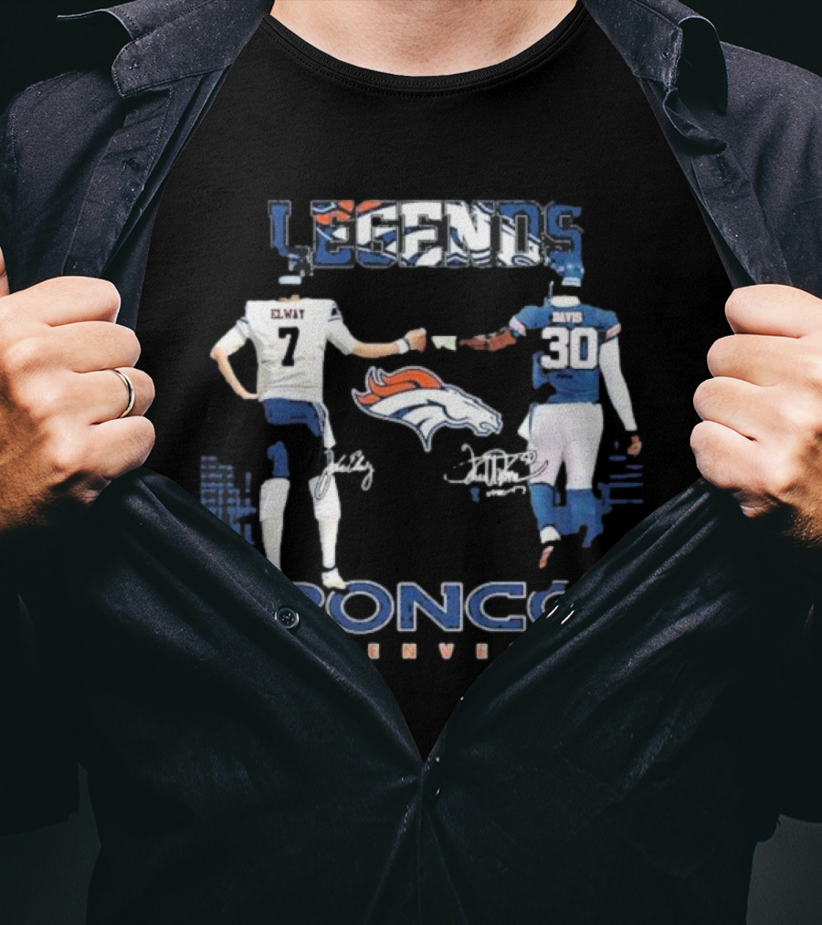 Denver Broncos Legends Elway Davis Signature Football Duo T-Shirt