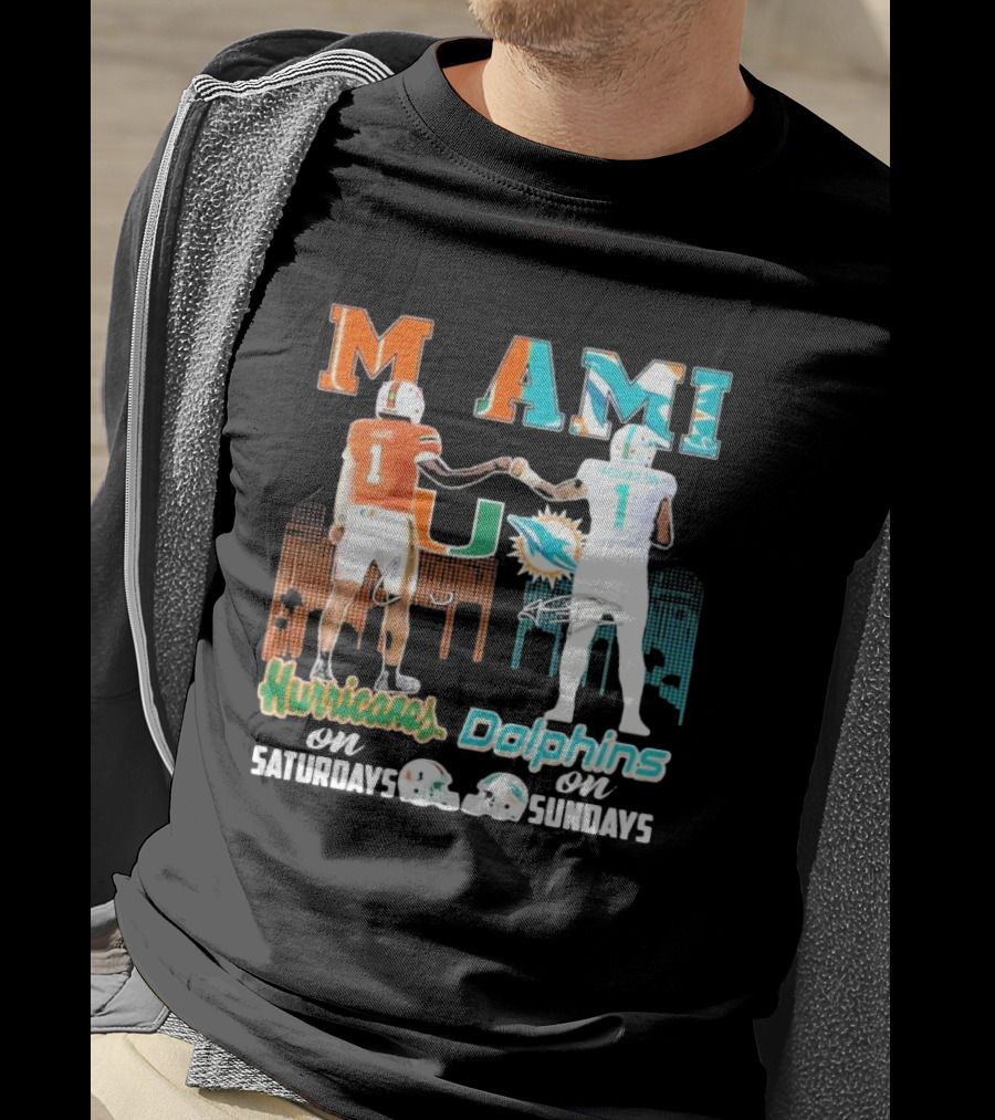 Miami Hurricanes On Saturdays Dolphins On Sundays T-Shirt
