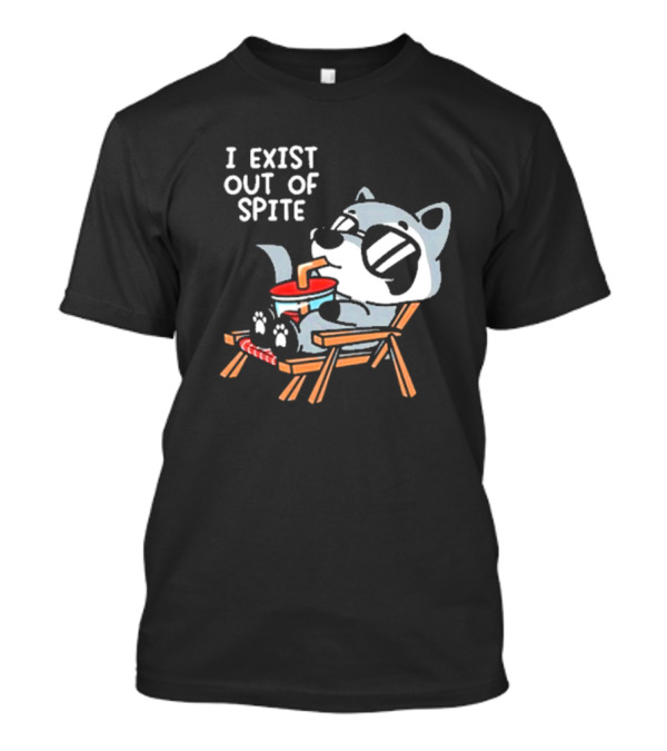 Mandatoryfunday I Exist Out Of Spite Raccoon Relaxing In Chair With Sunglasses And Drink T-Shirt