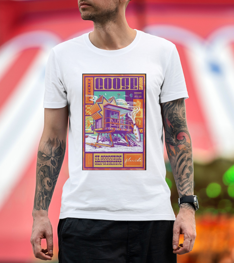 Goose St Augustine Amphitheatre Florida Nov 1-2 2024 Tour Surf Theme Rocket and Planet T-Shirt