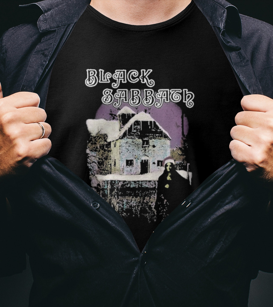 Black Sabbath Holiday Album Snowy House Scene T-Shirt