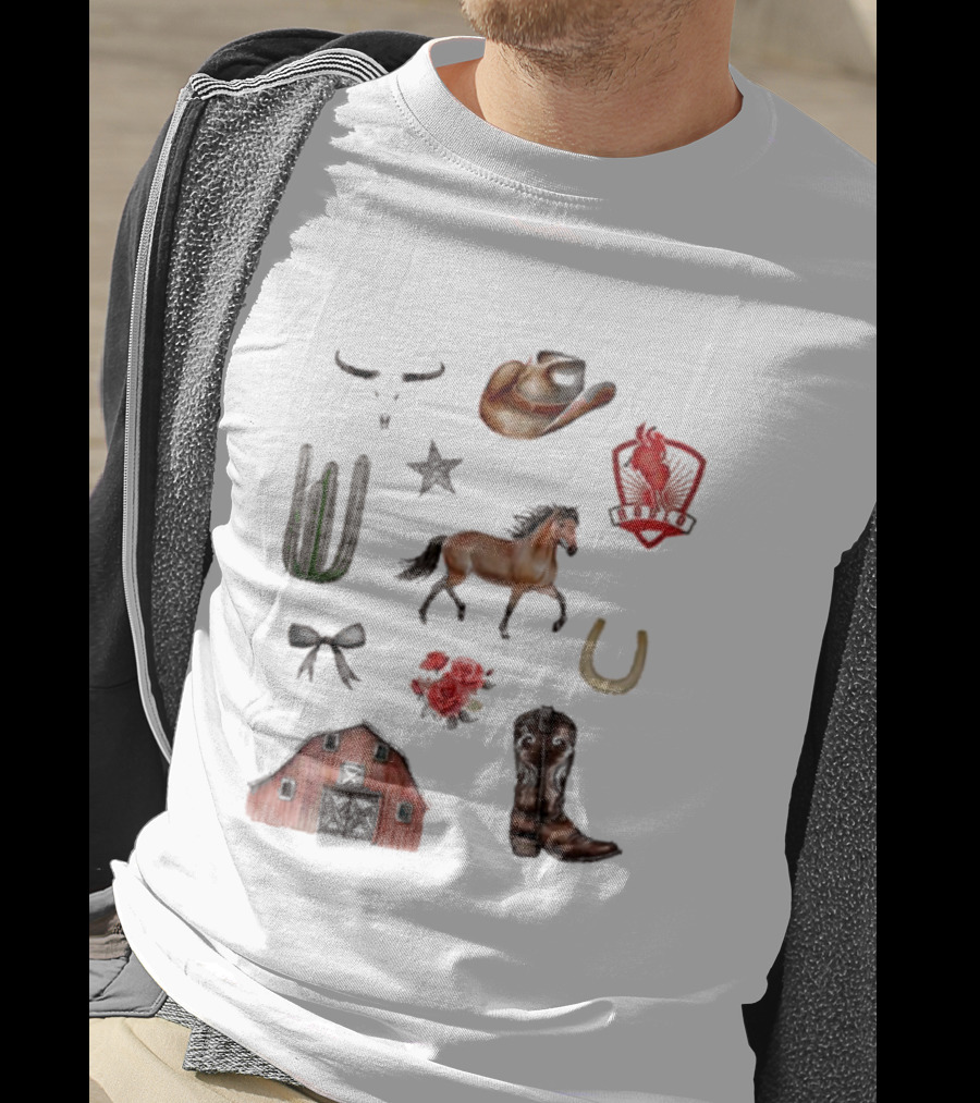 Books With Jess Cowboy Chestnut Cactus Horse Barn Boots Rose Rodeo Badge Hat Skulls Star Horseshoe T-Shirt
