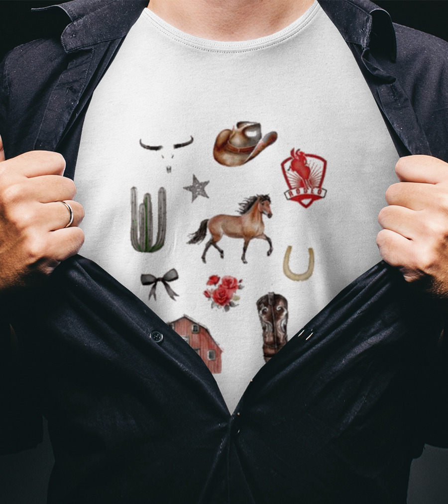Books With Jess Cowboy Chestnut Cactus Horse Barn Boots Rose Rodeo Badge Hat Skulls Star Horseshoe T-Shirt