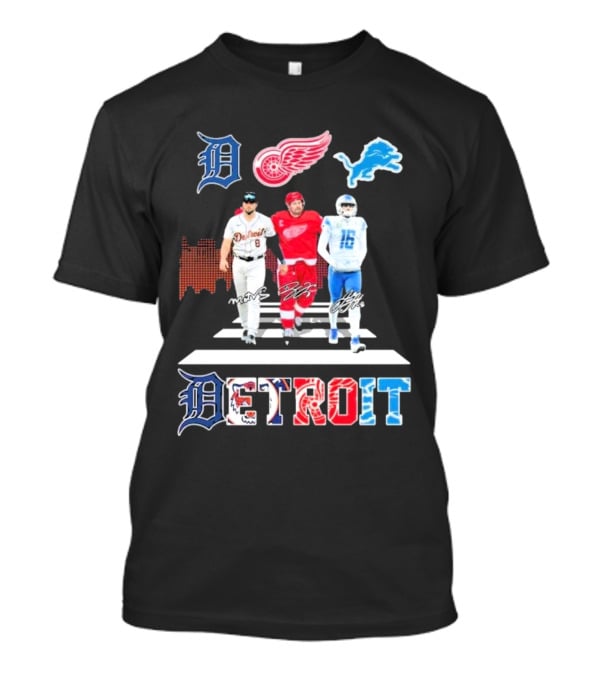 Detroit Lions Tigers Red Wings Legends Crossing Detroit T-Shirt
