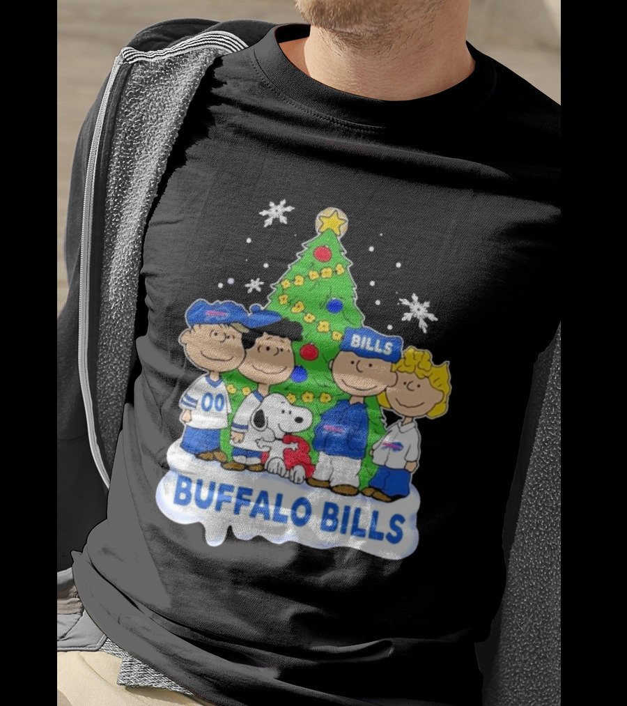 Buffalo Bills Snoopy Christmas Tree Peanuts Characters Holiday Scene T-Shirt