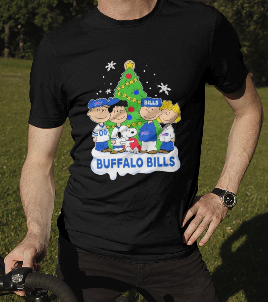 Buffalo Bills Snoopy Christmas Tree Peanuts Characters Holiday Scene T-Shirt