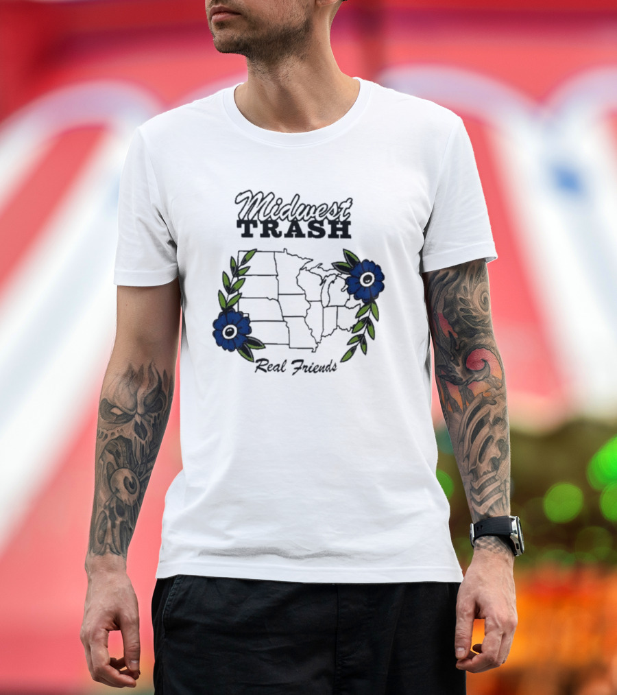 Midwest Trash Real Friends Map with Flowers T-Shirt