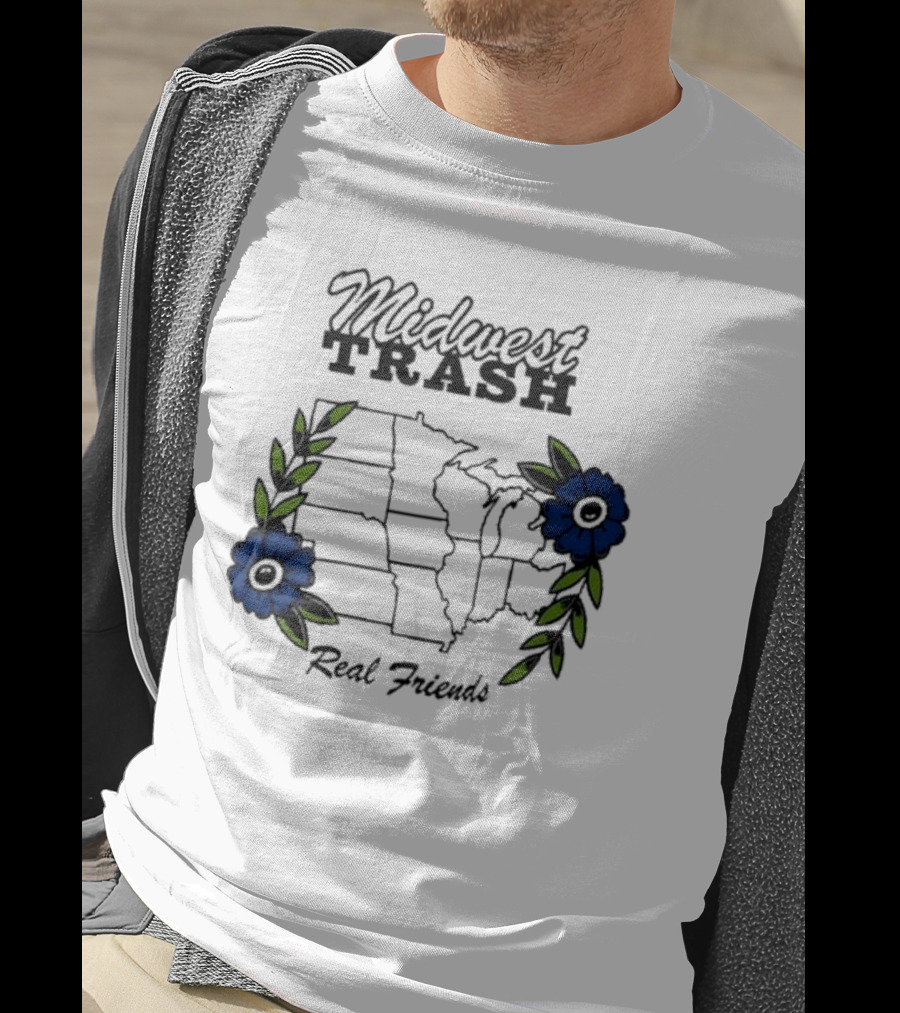 Midwest Trash Real Friends Map With Flowers T-Shirt