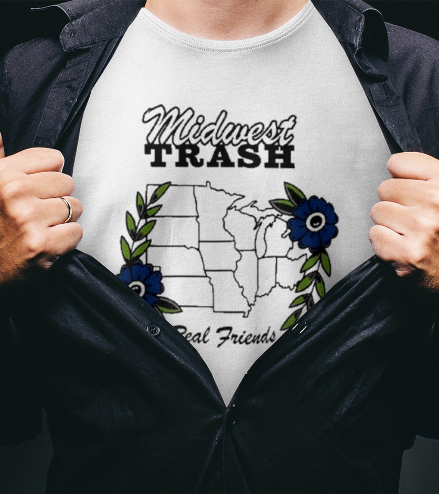 Midwest Trash Real Friends Map With Flowers T-Shirt