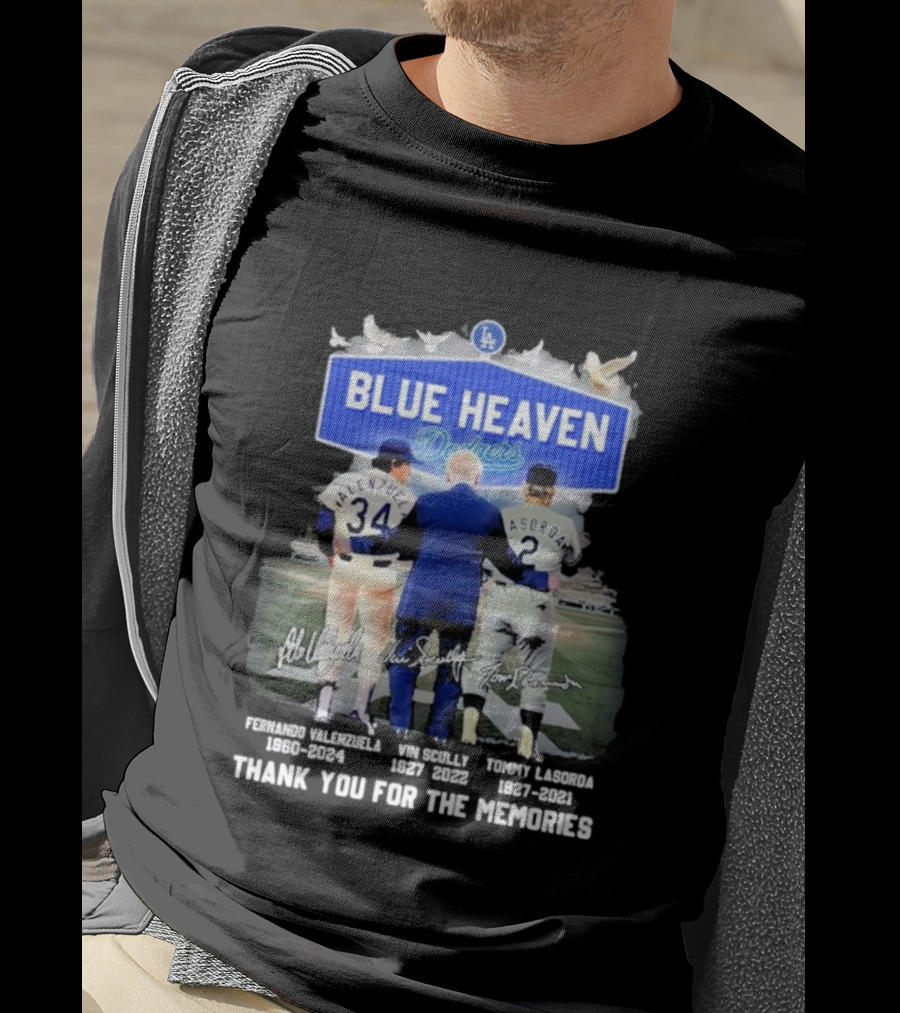 Blue Heaven Dodgers Thank You For The Memories Fernando Valenzuela Vin Scully Tommy Lasorda T-Shirt