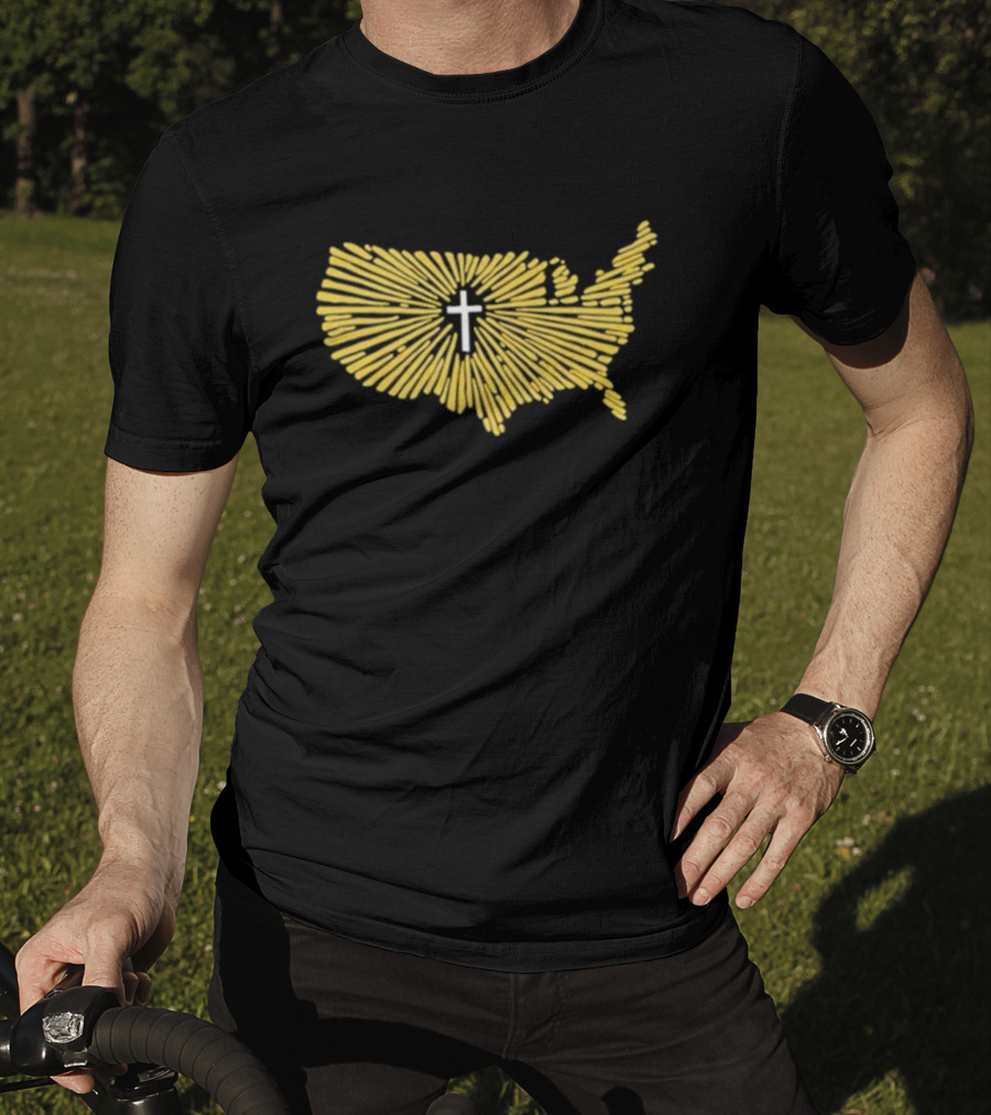 Christian Nationalism Cross In Radiating USA Outline Ccn T-Shirt