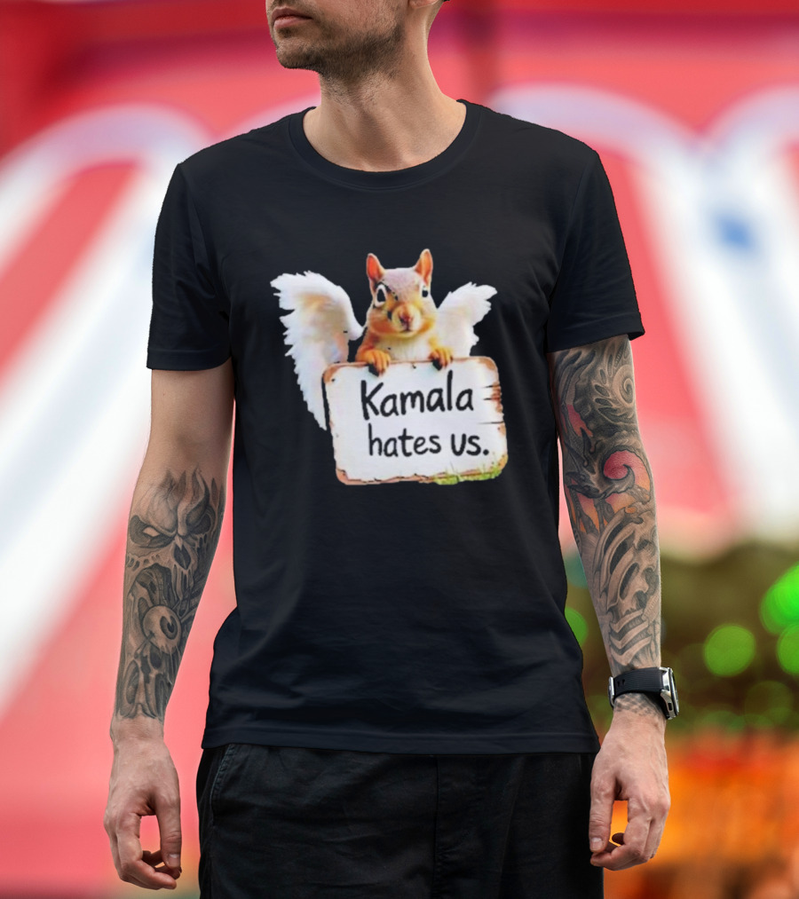 Justice For Peanut Kamala Hates Us Squirrel with Angel Wings Holding Sign T-Shirt