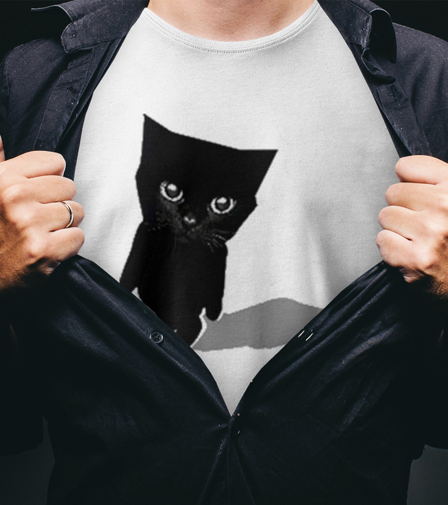 Sluj Art Bro Cute Black Cat Pixelated T-Shirt