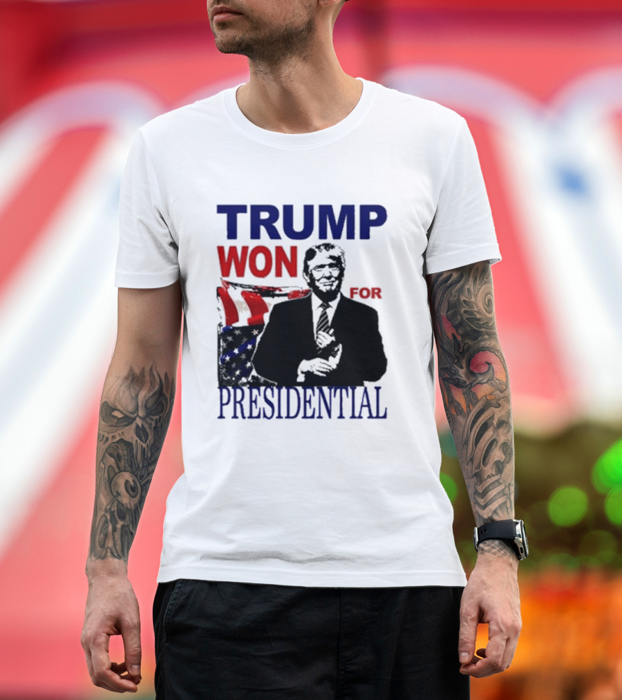 TRUMP WON FOR PRESIDENTIAL 2024 Patriotic Flag Background T-Shirt