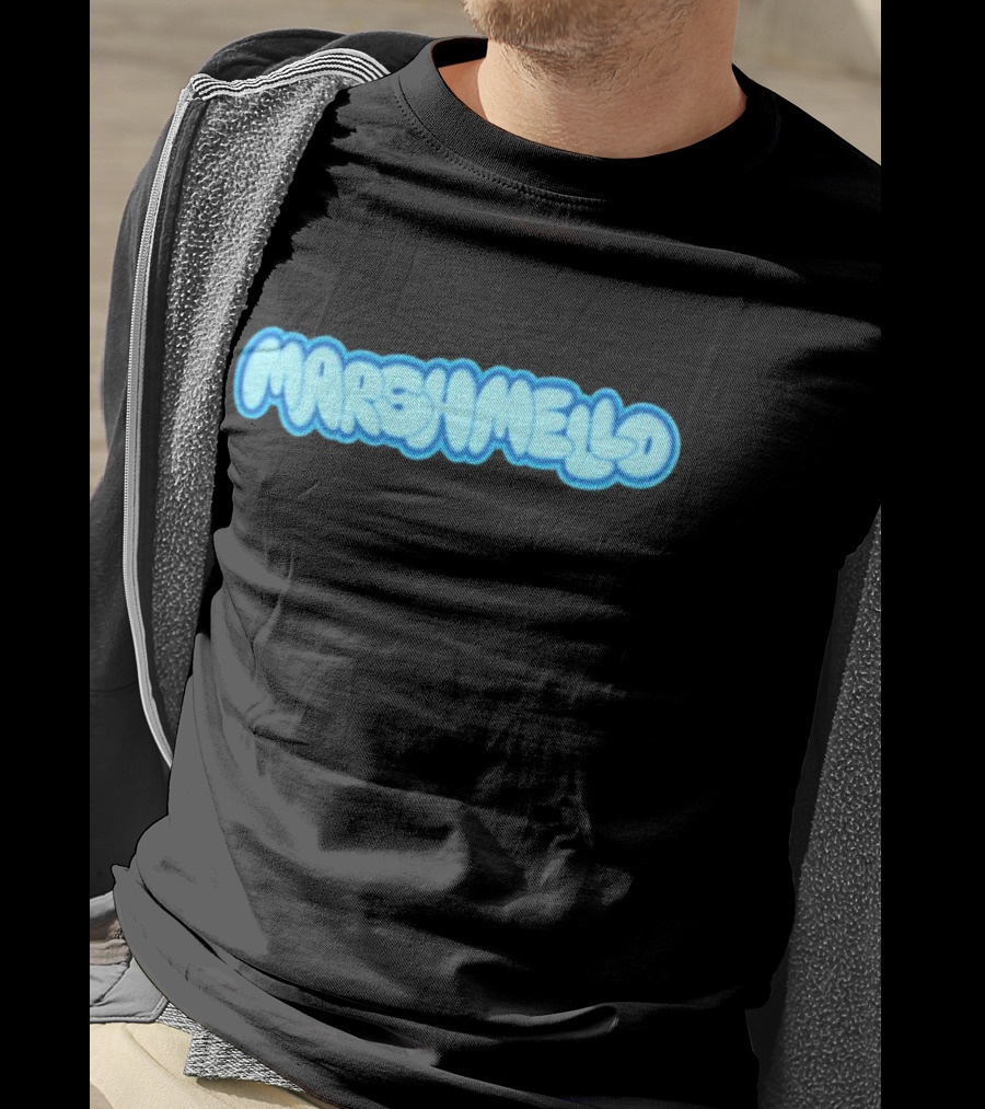 MARSHMELLO Bubble Style Logo Blue Text T-Shirt