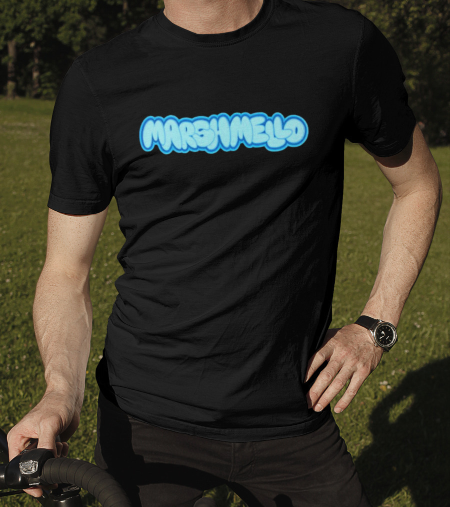 MARSHMELLO Bubble Style Logo Blue Text T-Shirt