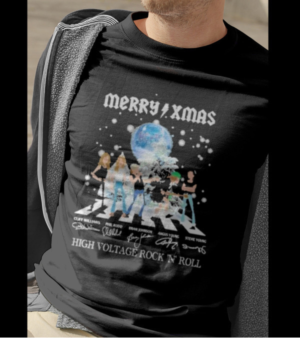 Merry Xmas AC DC High Voltage Rock N Roll Cliff Williams Phil Rudd Brian Johnson Angus Young Stevie Young T-Shirt
