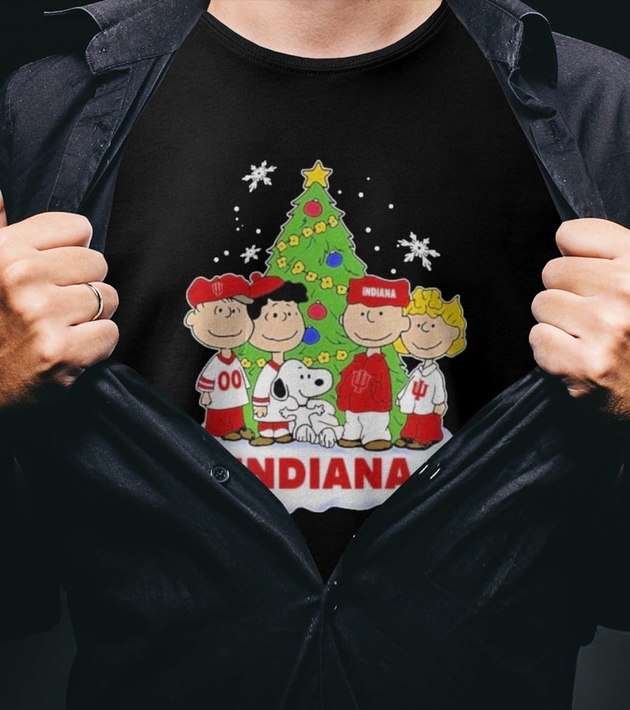 Indiana Hoosiers Snoopy Peanuts Christmas Tree Charlie Brown Lucy Linus T-Shirt