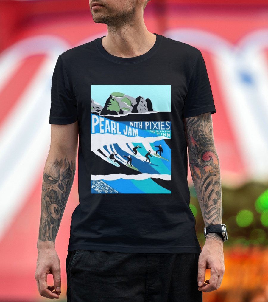 Pearl Jam With Pixies And Liam Finn Surfing Event November 10th 2024 Auckland NZ Go Media Stadium Mt Smart T-Shirt