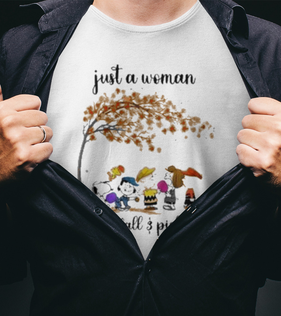 Just A Woman Who Loves Fall And Pickleball With Snoopy And Friends Under Autumn Tree T-Shirt