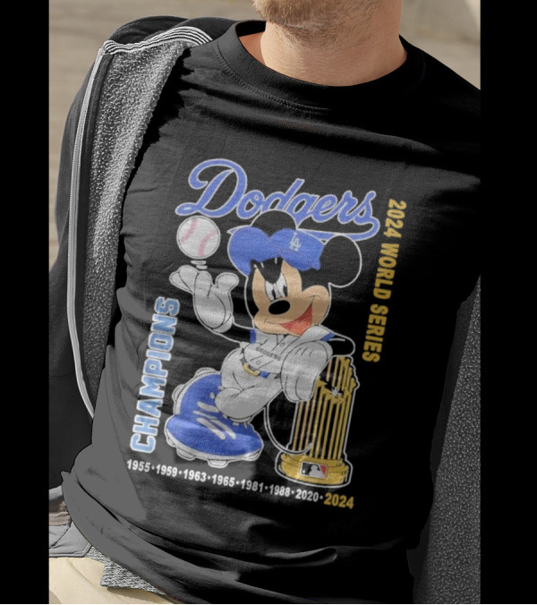 Dodgers X Mickey 2024 World Series Champions Dodgers 1955-1959-1963-1965-1981-1988-2020-2024 T-Shirt