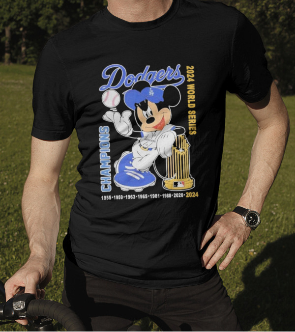 Dodgers X Mickey 2024 World Series Champions Dodgers 1955-1959-1963-1965-1981-1988-2020-2024 T-Shirt