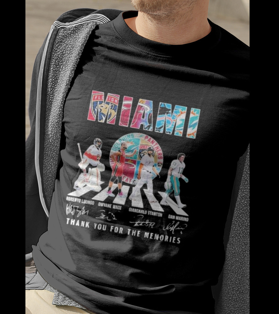 Miami Dolphins Panthers Heat Marlins Marino Luongo Wade Stanton Thank You For The Memories T-Shirt