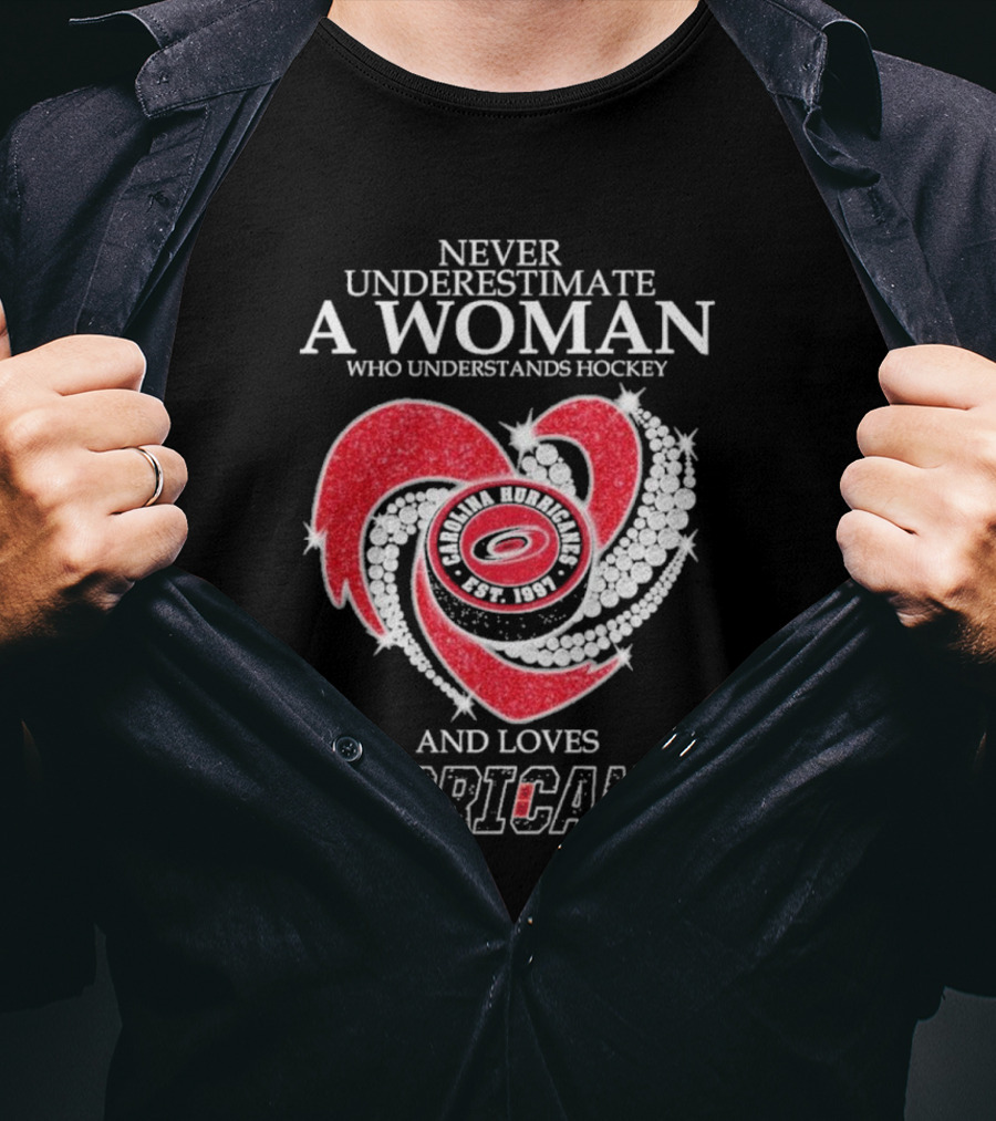Never Underestimate A Woman Who Understands Hockey And Loves Carolina Hurricanes Est. 1997 T-Shirt