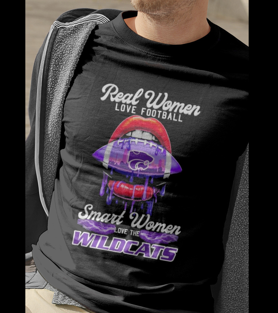 Real Women Love Football Smart Women Love The Wildcats Kansas State Lips T-Shirt